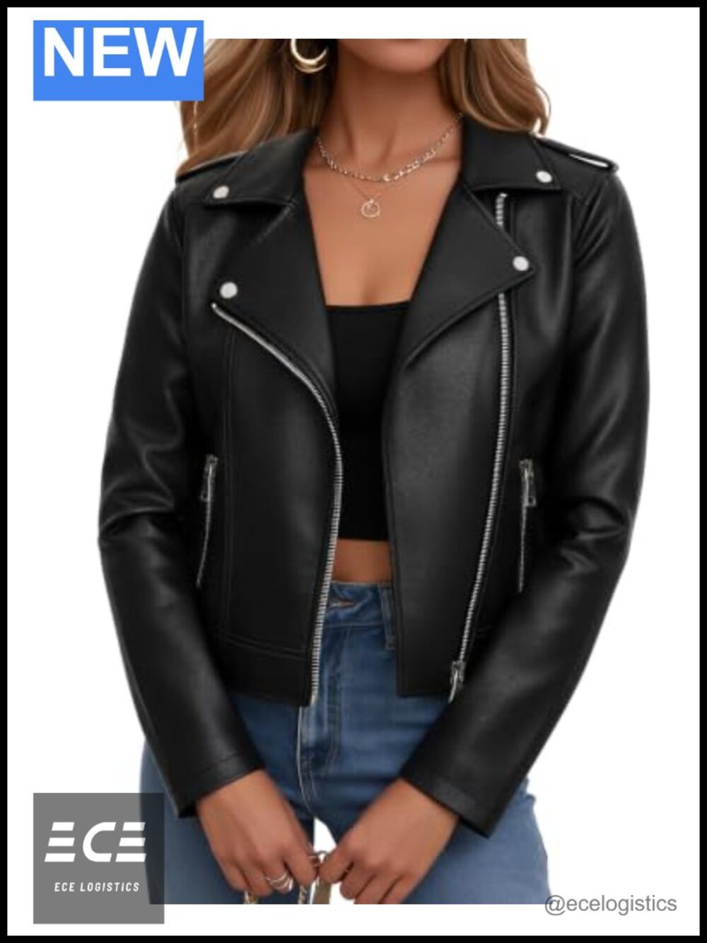 Faux Leather Cropped Moto Biker Jacket Zip Up Women's Coat